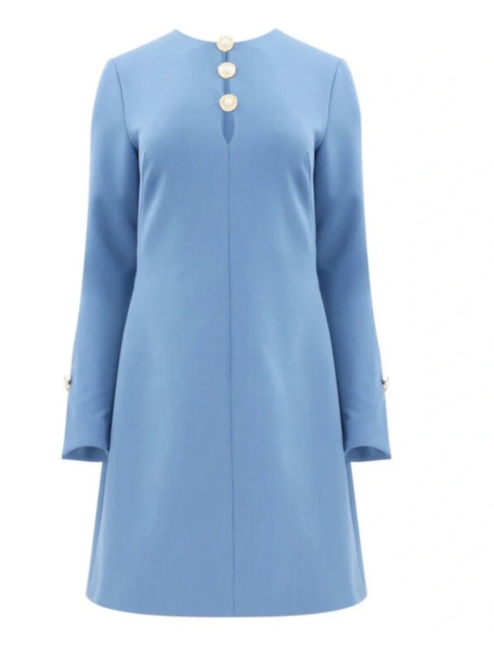Lela Rose Sky Blue Long-Sleeve Shift Dress with Pearl Buttons